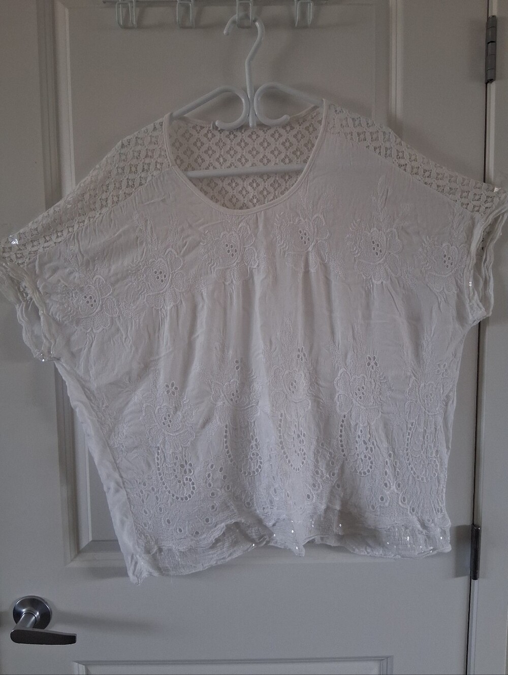 Women’s White Lace-Detail Short Sleeve Top